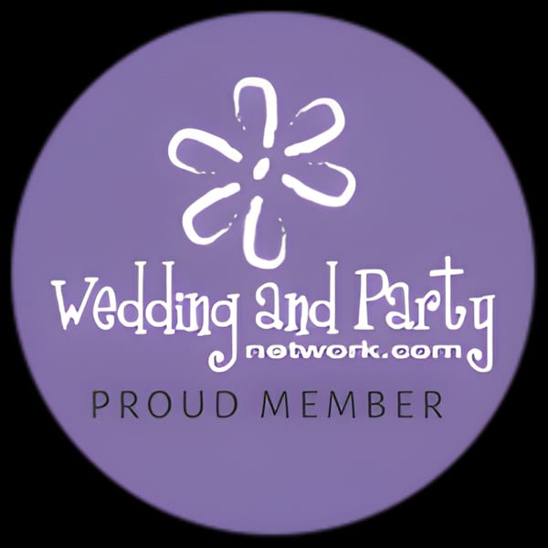 Purple circular logo for Wedding and Party Network, stating "Proud Member".