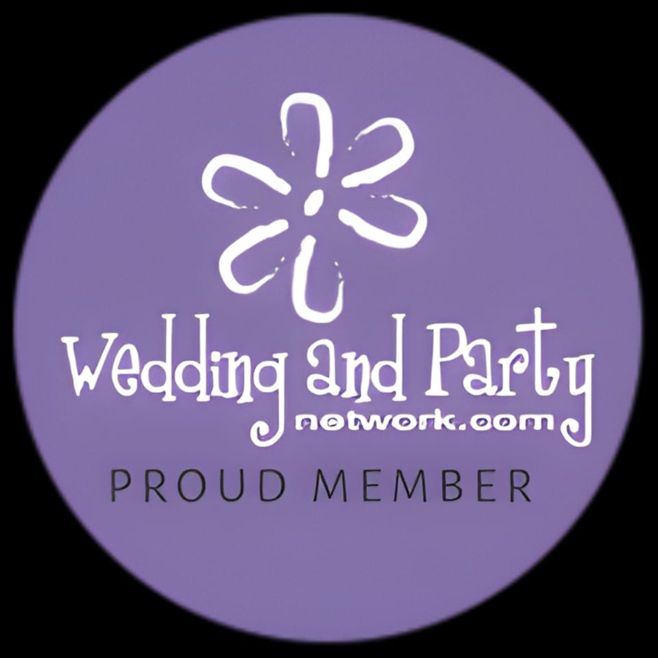 Purple circular logo for Wedding and Party Network, stating "Proud Member".